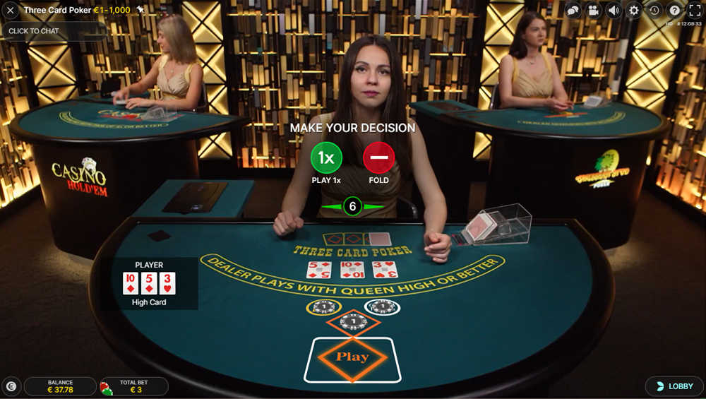 Live Three Card Poker screenshot