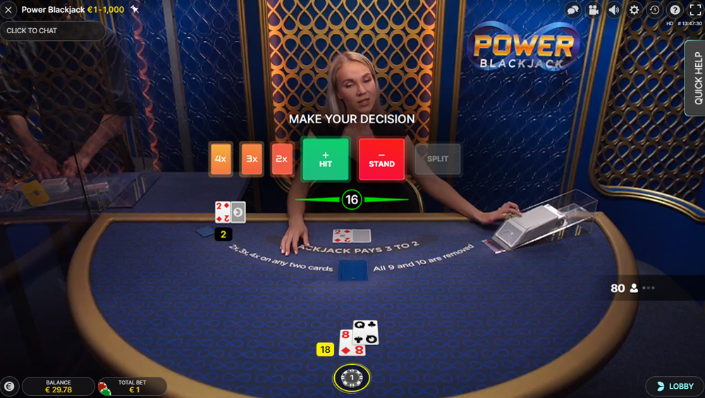 Power blackjack triple down and quadruple down
